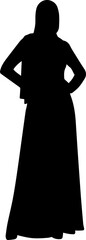 Confident Muslim Woman Silhouette with Hijab and Long Dress Hands on Hips