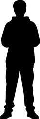 Black Silhouette of a Standing Man in Hoodie and Pants Vector Graphic