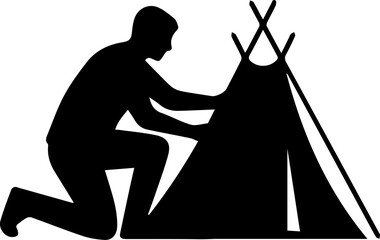 Man Setting Up Teepee Silhouette Icon © Rezowan 