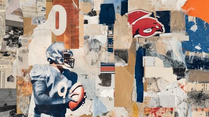 Fototapeta premium Modern Collage Art of an American Football Player
