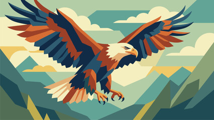 Obraz premium Majestic Eagle Soaring Over Mountains - American Symbolism & Freedom Design Element