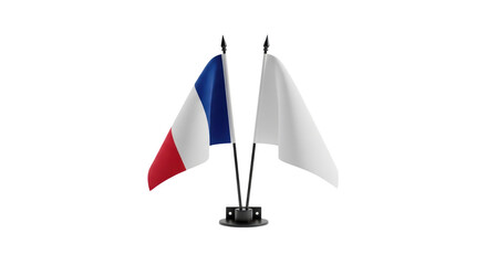 France and Blank White Table Flags on Black Stand isolated PNG with Transparent Background