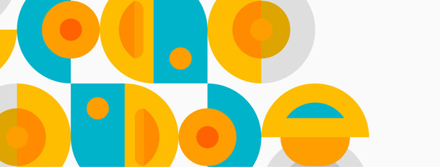 Obraz premium Abstract geometric shapes, orange, turquoise. Minimalist design, repeating patterns, flat illustration. Clean aesthetic, modern style.