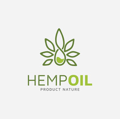 Obraz premium Water Drop Droplet with cannabis Marijuana Hemp Weed Leaf Logo Design for Herbal CBD Essence Oil Extract 