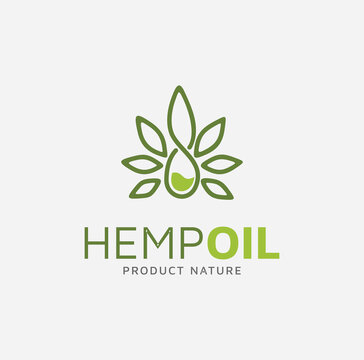 Water Drop Droplet with cannabis Marijuana Hemp Weed Leaf Logo Design for Herbal CBD Essence Oil Extract  