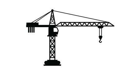 Simple black and white illustration of a construction tower crane © RKGolam