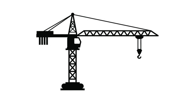 Simple black and white illustration of a construction tower crane