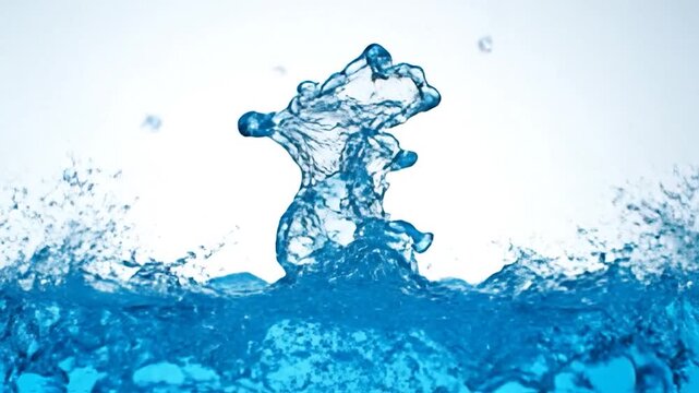 A dynamic blue water splash creates a beautiful crown shape on a clear surface.