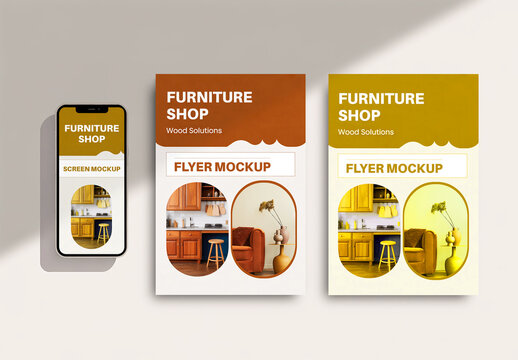 Interior Design Flyer Mockup with Mobile Screen