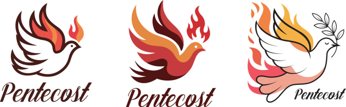 Pentecost Holy Spirit Symbols Set Silhouette