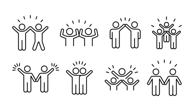 Group happy people icon set, party friends on a white background