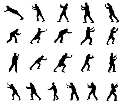 People force pushing pose human activity silhouette collection