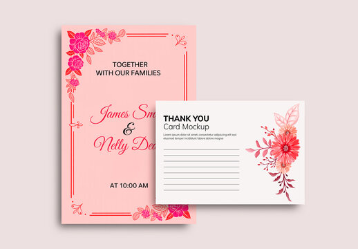 Elegant Wedding Invitation and Thank You Card Mockup