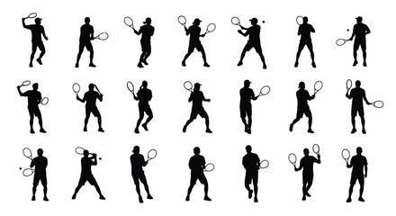 Fototapeta premium Badminton Player Action Poses Silhouette Collection Illustration