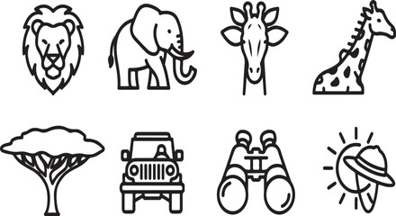 A collection of african wildlife and safari icons on a white background Vector © Nur
