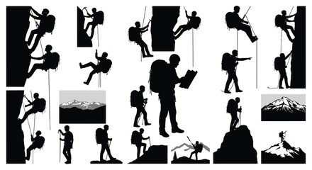 Rock Climber Action Poses Silhouette Collection Illustration © Ishara sandeepa