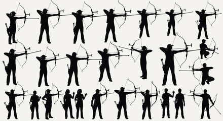 Archer Shooting Bow Silhouette Collection Illustration