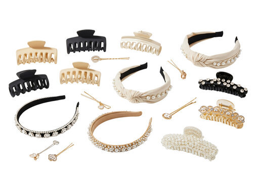 A collection of hair clips and accessories isolated on transparent background