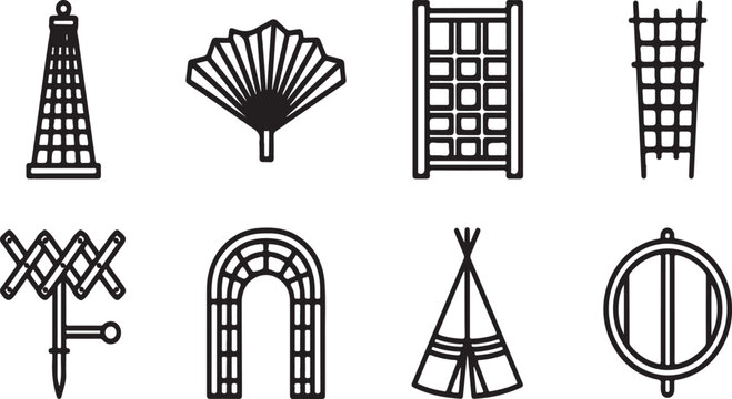 A collection of diverse symbols and icons representing various concepts and structures Vector
