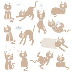 Naklejka premium collection set of minimal animal pet cat set in various poses, flat vector illustration cartoon character design isolated