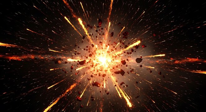 Intense brilliant fire blast radiates outward against a deep dark background