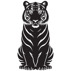 Obraz premium Stunning black and white tiger illustration with bold stripes and intense gaze