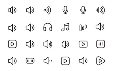 Audio Sound and Media Player Outline Icons Set - Volume Controls Music Playback © Al