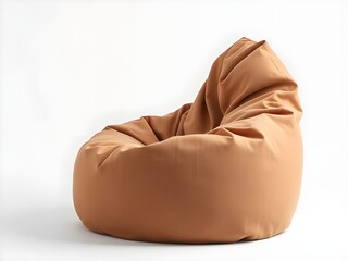 single soft brown bean bag chair isolated on white background