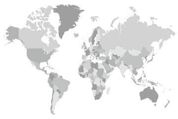 Obraz premium Detailed map of the world in grey hues. vector illustration