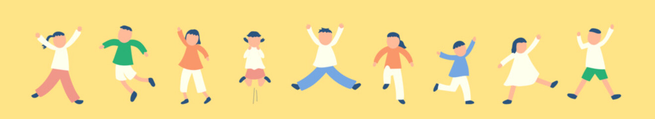 元気に体を動かす子供たちのイラストセット