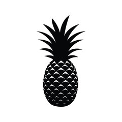 Obraz premium Black and white pineapple with spiky leaves silhouette vector illustration, pineapple silhouette vector illustration
