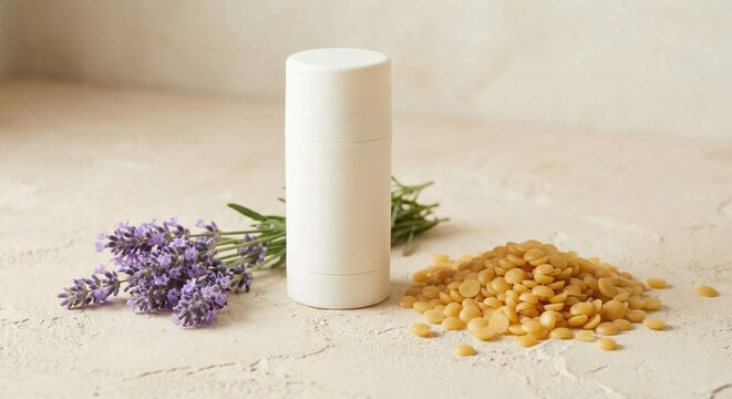 Natural deodorant stick with lavender and beeswax beads