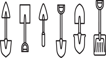 A collection of six different shovel designs and styles Vector © Nur