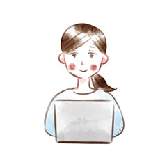 ノートパソコンを操作する女性のイラスト