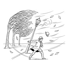 Vintage style vector illustration of a man and woman with a sketch of the man talking on the phone