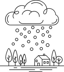 Rainy clouds over a cute vector house illustration