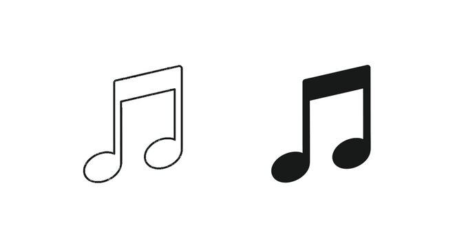 Vector graphic illustration displaying two sixteenth music notes one as a solid black design element and the other as a simple gray outline icon