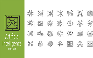 Artificial Intelligence and Future Technology Linear Icon Set: Machine Learning, Neural Networks, and Data Science Vector Concept.