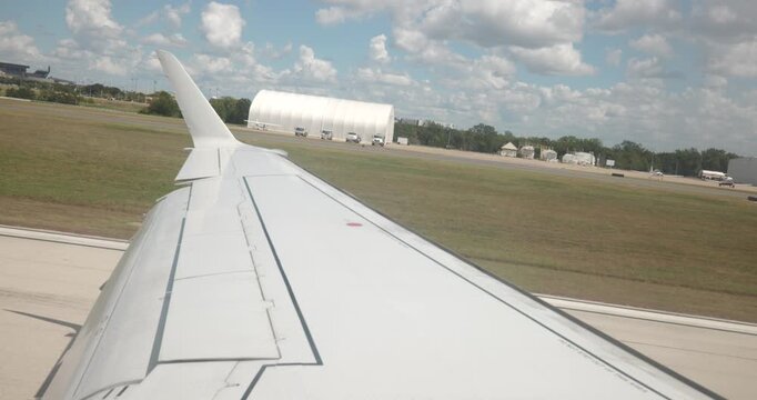 Airplane Wing View During Landing at College Station Airport Texas