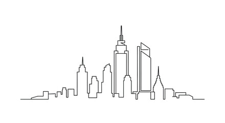 Obraz premium Minimalist line drawing depicting a city skyline with prominent skyscrapers