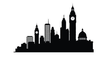 Fototapeta premium Black silhouette of a city skyline featuring iconic london landmarks