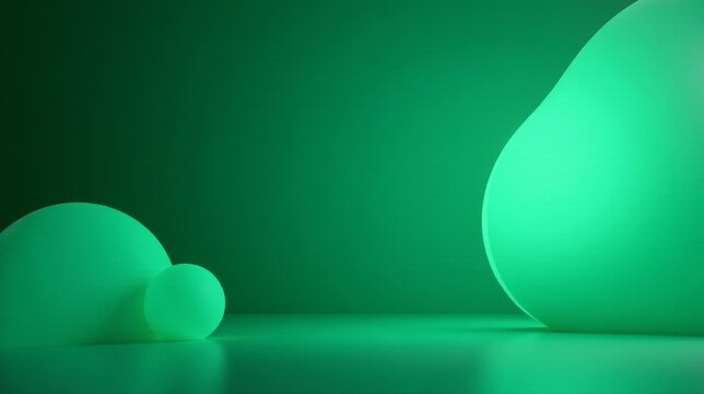 Abstract Green Spheres Minimalist Composition Featuring a Large and Small Sphere Against a Deep Emerald Background, Creating a Serene and Simple Visual