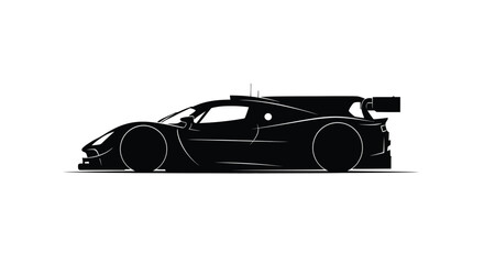Sleek black silhouette of a modern sports car with a prominent rear wing