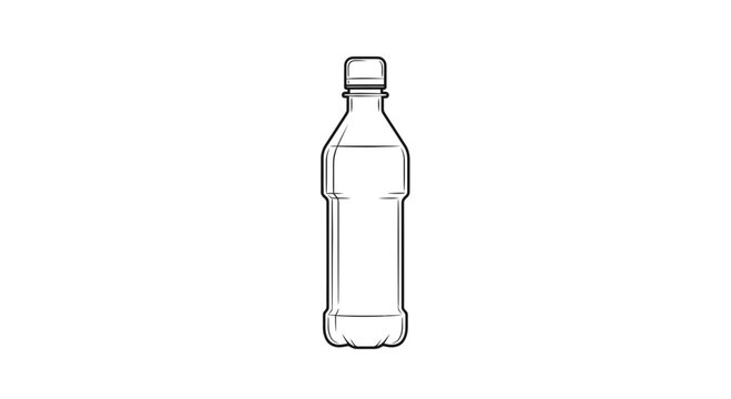Clean Line Art Drawing of a Plastic Water Bottle with Cap