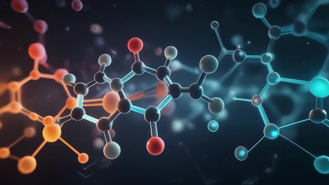 3D molecular structure illustration with colorful connected atoms and bonds for scientific research and chemistry