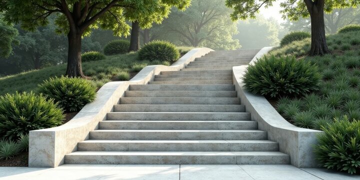 Serene Stone Steps Winding Through Lush Greenery in a Tranquil Park Setting