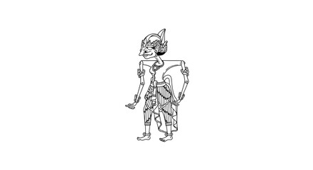 Traditional Indonesian Wayang Kulit Puppet Character Outline