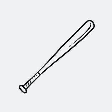 Baseball bat vector illustration, hand drawn sports equipment icon, minimalist black and white baseball bat sketch for athletic branding and logos