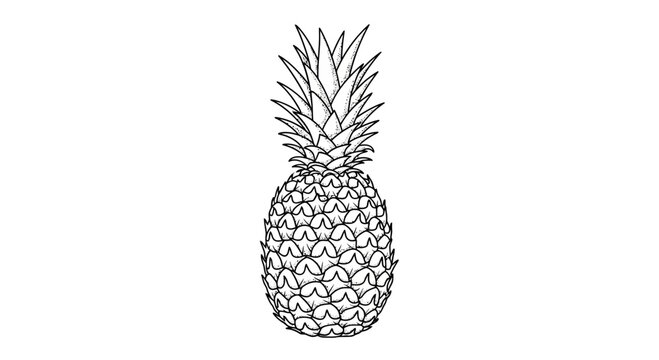 Pineapple Sketch Drawing, Tropical Fruit, Healthy Food, Vector Illustration