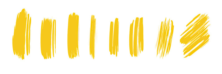 Set of yellow highlighter marker strokes with various brush styles isolated on white background for design and decoration elements in flat minimalist vector style
